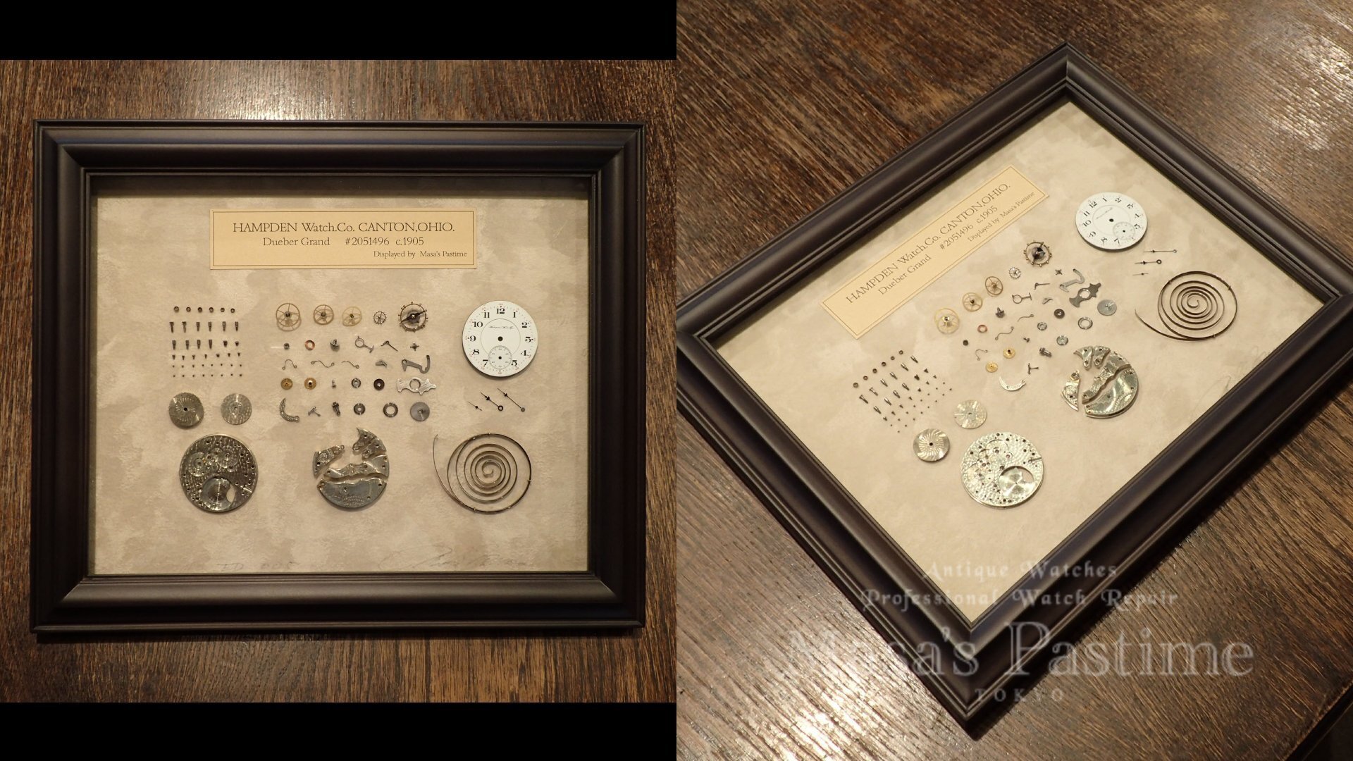 Masa’s Pastime　アンティーク　HAMPEDN　懐中時計ムーブメントディスプレイ