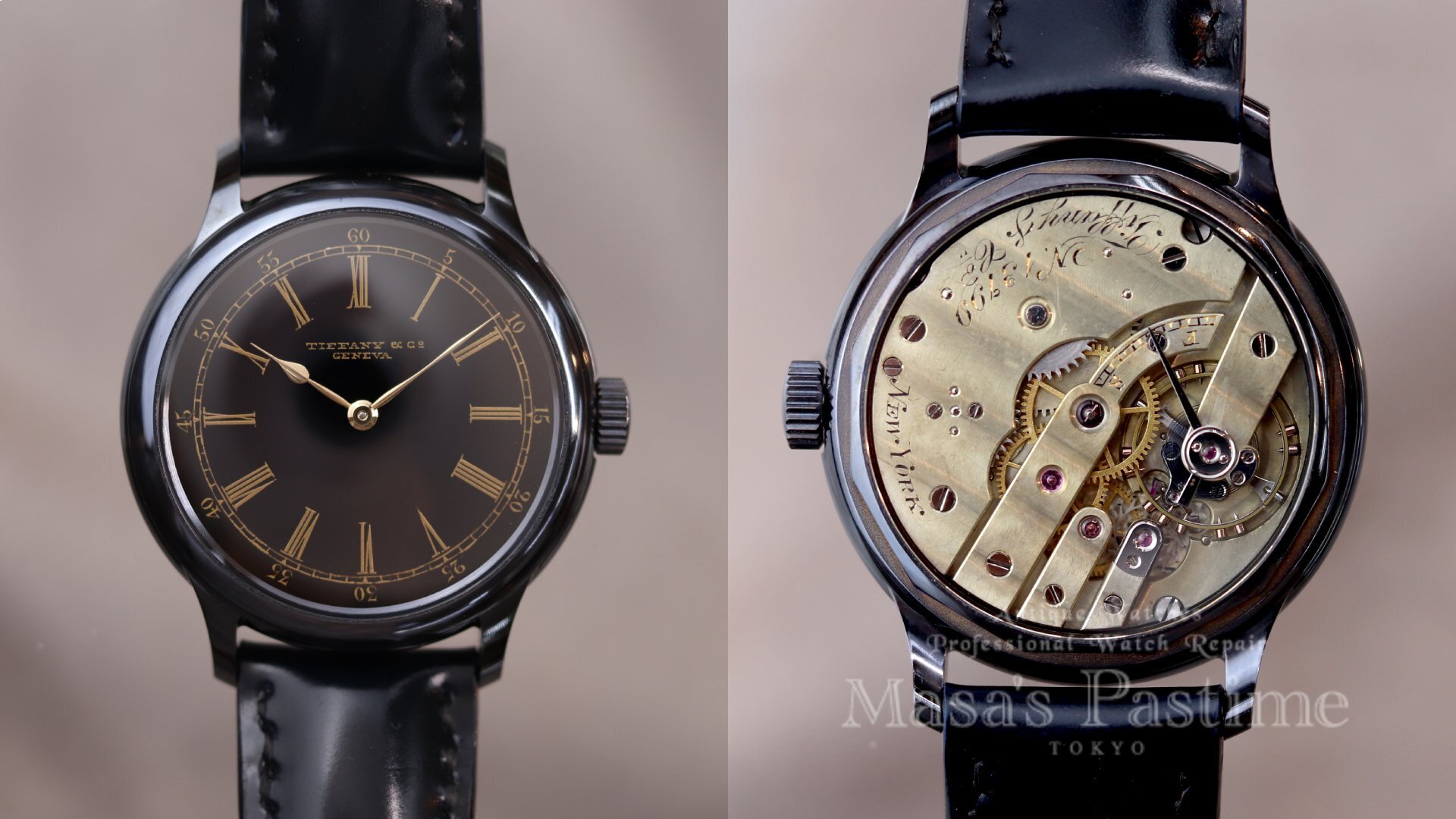 ティファニー 黒文字盤 赤銅 カスタム腕時計